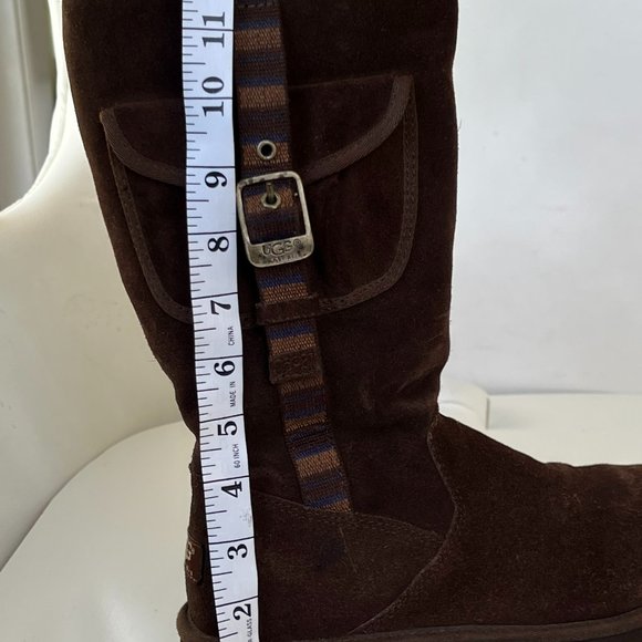 UGG 1895 Retro Cargo Pocket Tall Zip Suede Espresso Brown Sheepskin Boots - Picture 12 of 13